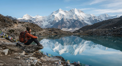 A trekker on a high Himalayan trail